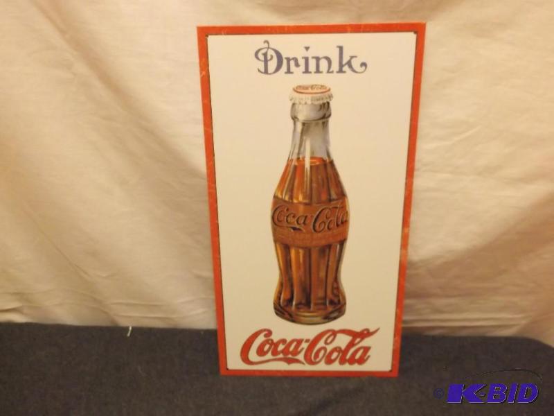lot 17 image: Collectable metal Coca Cola sign measuring 8 ...