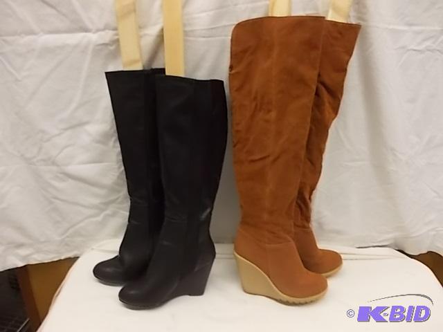 Black and Cognac Wedge Boots Size 6...