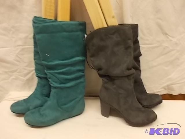 2 Pair Faux Suede Boots Size 6...