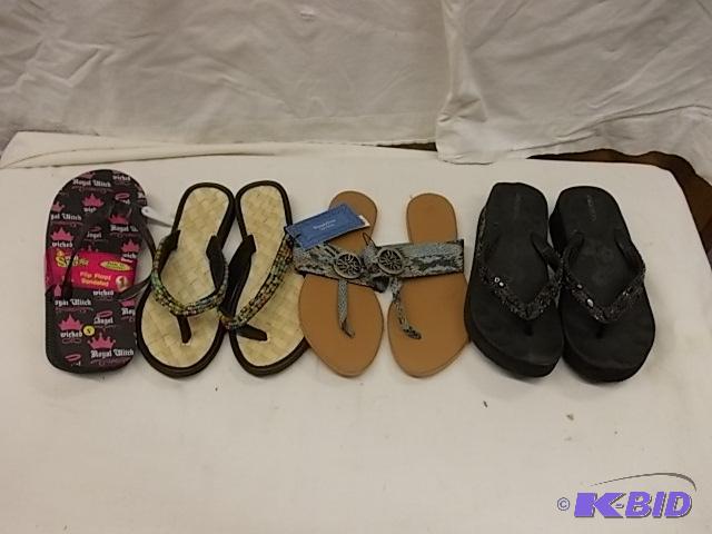 Box Lot of Sandals and Flip Flops Size 6...