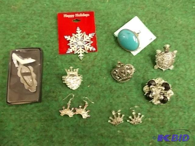Crown Earrings, Assorted Fashion Rings, and B...