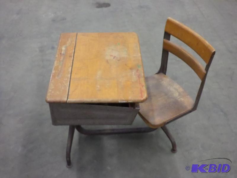 Vintage Steel-Framed School Desk With Swivel ...