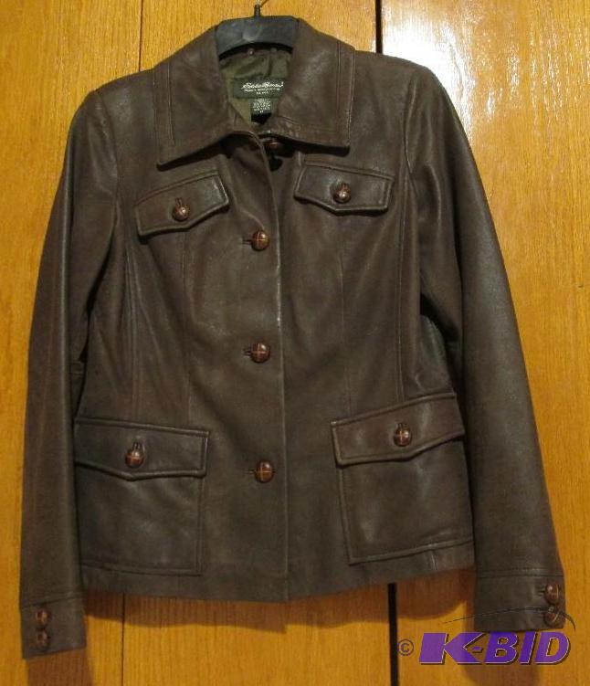 lot 161 image: Eddie Bouer womens brown leather look jacket ...