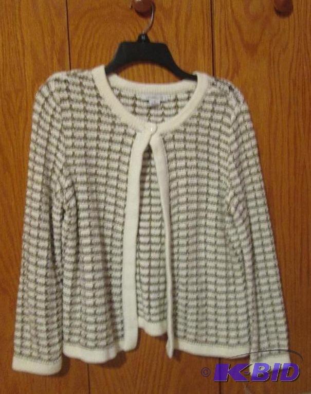 lot 169 image: Liz Claiborne white and gold sweater size me...