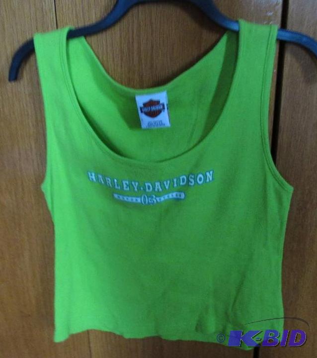 lot 74 image: Harley Davidson Motor Cyles lime green tank t...