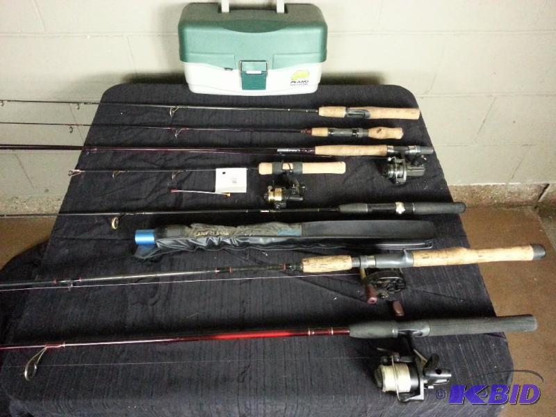lot 117 image: Lot of (8) Fishing Rods  Reels  Tackle Box  Tackle ... Includes a St. Croix Rod