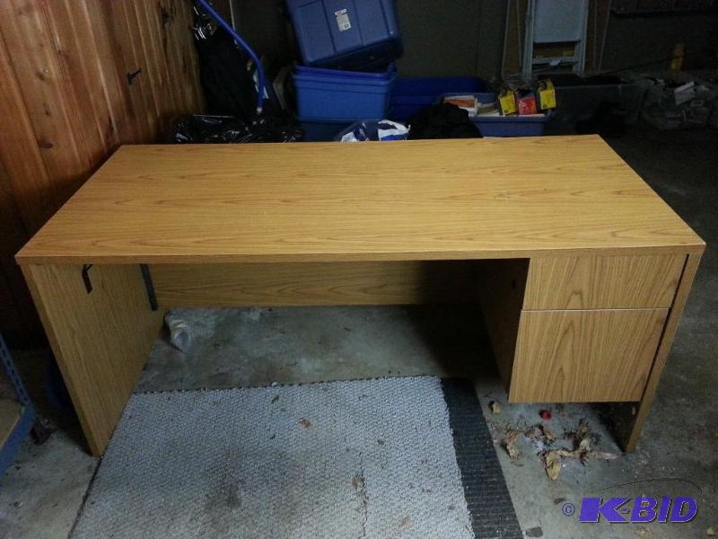 lot 12 image: Large Office Desk w (2) Locking Drawers  Filing  Key