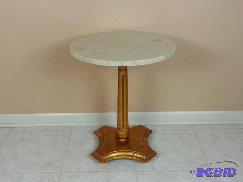 lot 20 image: Round Perlato Occasional Table w Gold Accent