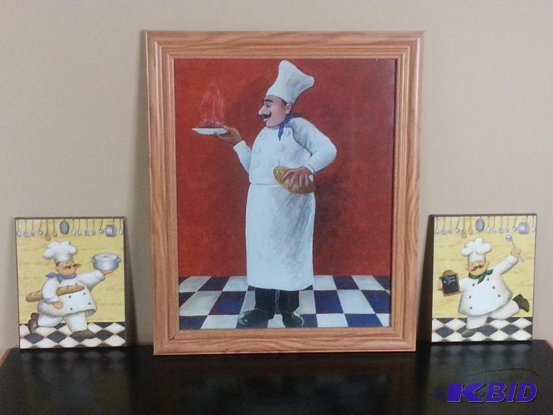 lot 38 image: Lot of (3) Chef Baker Bistro Styled Art Accent Pieces