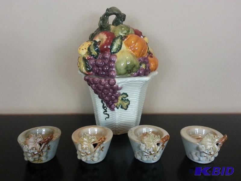 lot 46 image: Fruit Ceramic Cookie Jar  (4) Accent Pieces