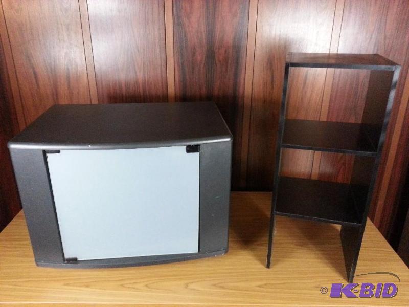 lot 99 image: TV Stand w Storage  Shelving