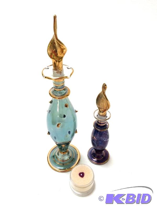 Vintage handblown glass perfume bottles with heart cut ruby