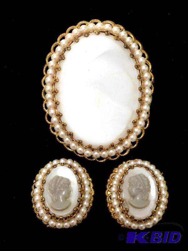 Vintage Broach style earrings & pin