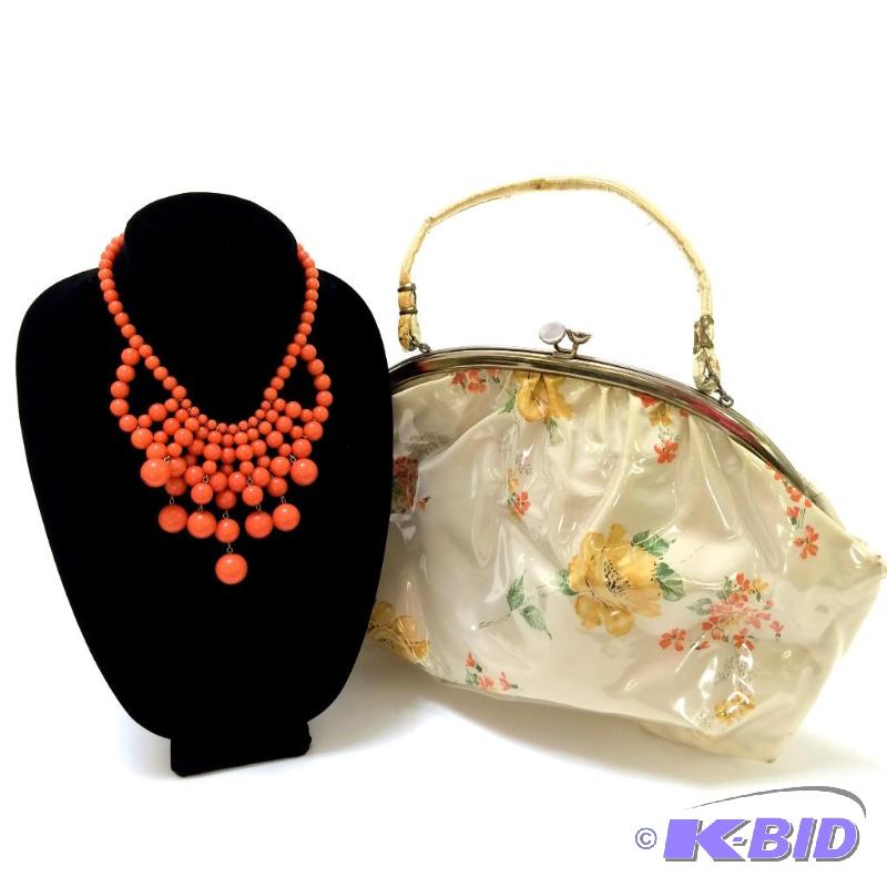 Large Lucite necklace with a vintage handbag Super fun Gift