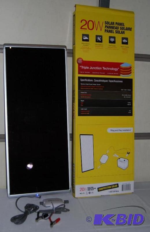 lot 35 image: 20W Solar Panel, weatherproof, blue LED indic...