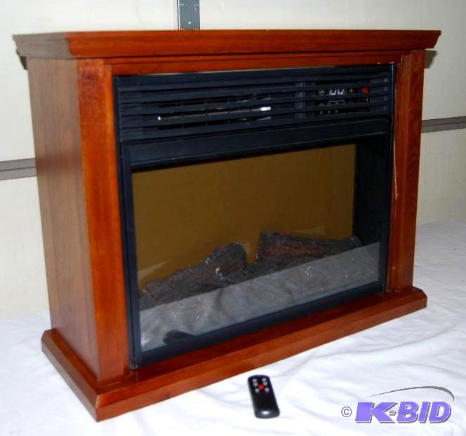 lot 49 image: Rolling Infrared Fireplace With Mantel, adjus...