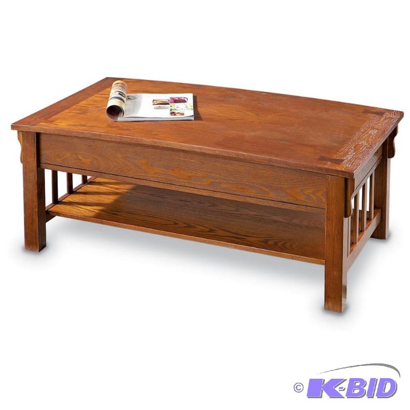 lot 66 image: Mission Style Lift Top Coffee Table, dark oak...