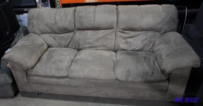 lot 4 image: New Ashley Signature Microfiber Sofa - MSRP $...