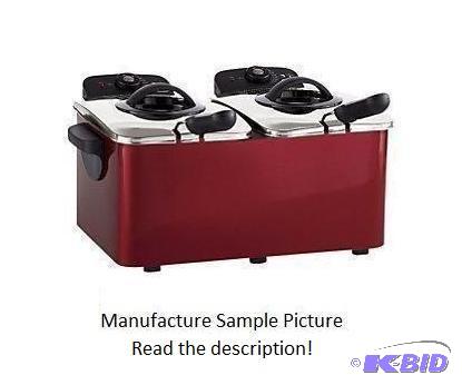 lot 113 image: Ginnys Red and Stainless Dual Deep Fryer - G...