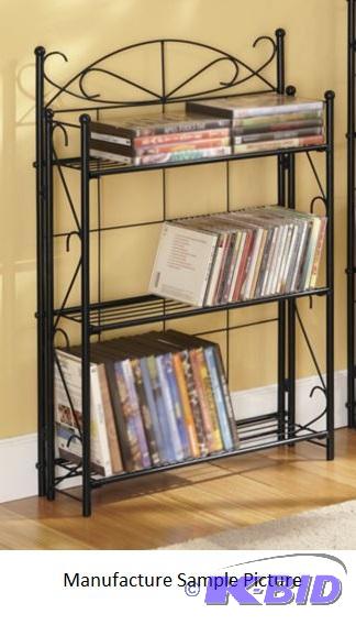 lot 115 image: Short Black Scroll Three Shelf Media Rack -&n...