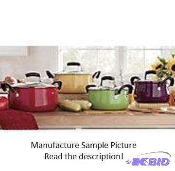 lot 117 image: Cookware Set - 8 Piece - Purple, yellow, gree...