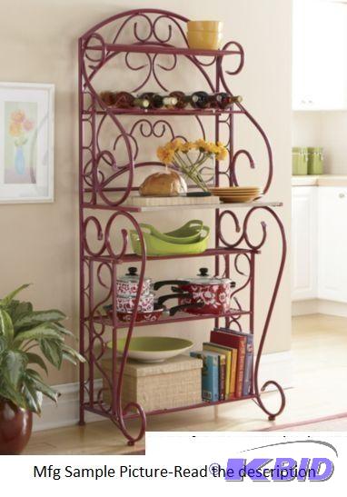 lot 130 image: Red Scrolled Metal Bakers Rack - Red Bakers ...