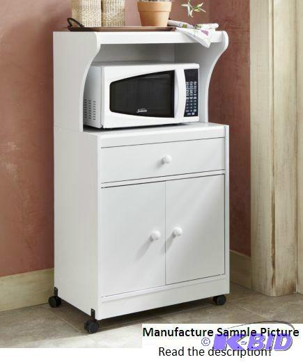 lot 30 image: White Microwave Cart - Features a drawer and ...