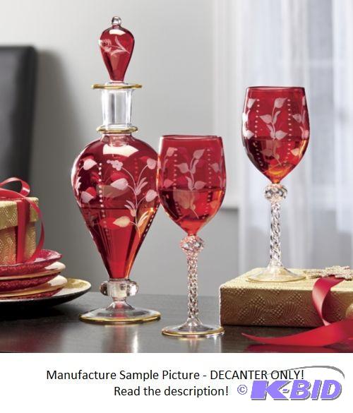 lot 67 image: Etched Red Floral Decanter - Add festive colo...