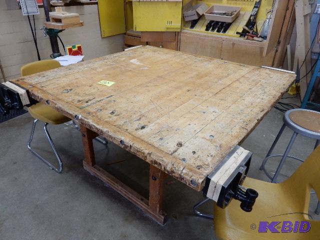 lot 20 image: Butcherblock Work Table, Jorgenson Vises.