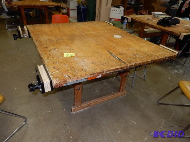 lot 22 image: Butcherblock Work Table, Jorgenson Vises.