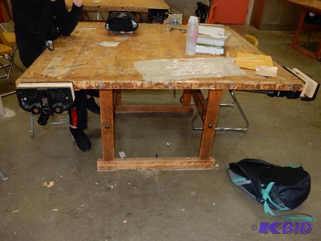 lot 23 image: Butcherblock Work Table, Jorgenson Vises.