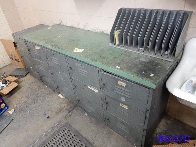 lot 232 image: Solid Wood Workbench, locker storage cabinets.