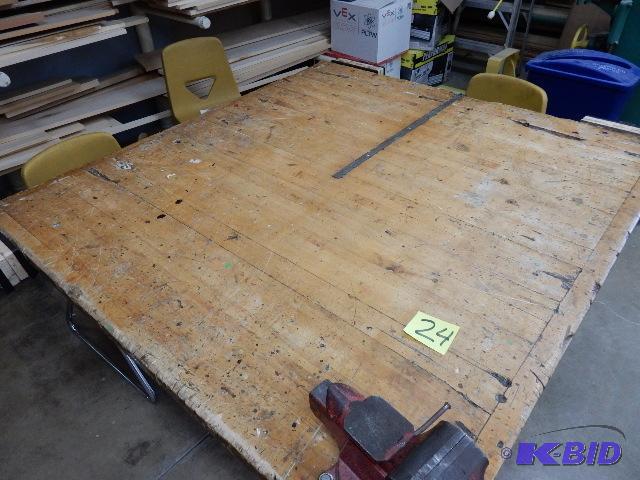 lot 24 image: Butcherblock Work Table, Jorgenson Vises, Columbian Vise.