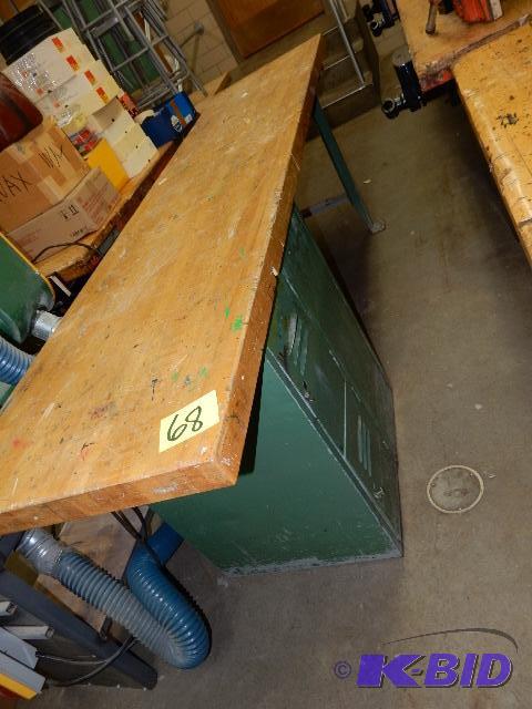 lot 68 image: Long Butcher Block Work Bench with cabinets