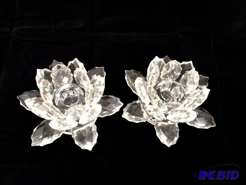 Lot of 2 Shannon Crystal Rose Candle Holders