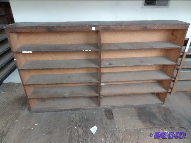 lot 13 image: Wood shelving unit. 79 x 10 x 48. Located ups...