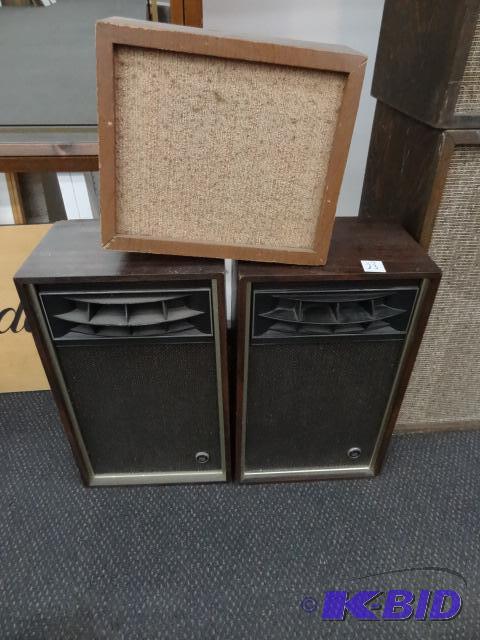 lot 23 image: 7 misc stereo speakers. 2 large speakers are ...