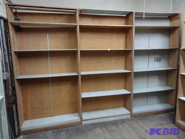 lot 33 image: Misc wood shelving units. Buyer to disassembl...