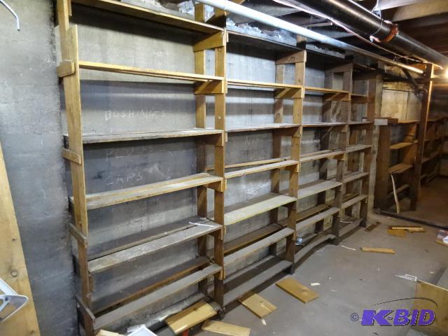 lot 37 image: Misc wood shelving units. Located in basement...