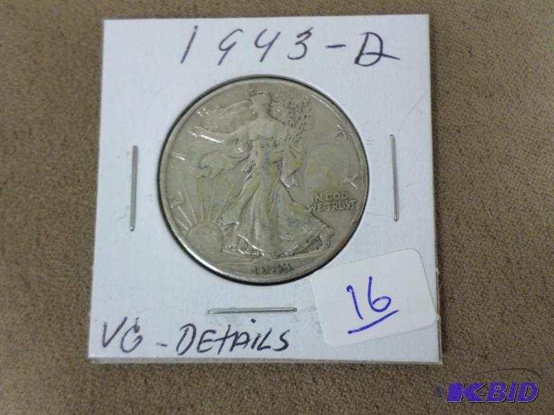 1943-D Walking Liberty Half Dollar, VG, Mark ...