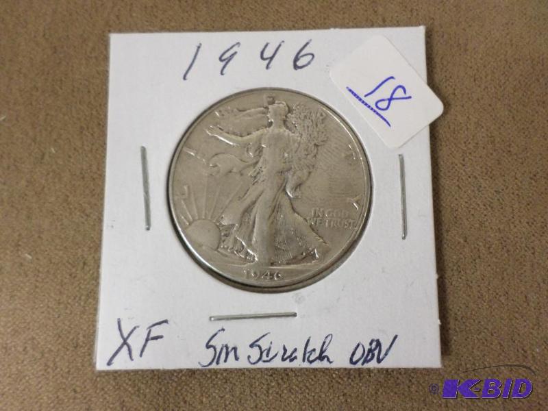 1946 Walking Liberty Half Dollar, FVF, Small...