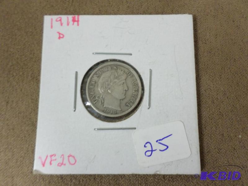 1914-D Barber Dime, VF, Full Liberty, Light S...