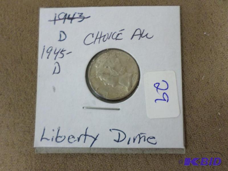 1945-D Mercury Dime, Choice AU...