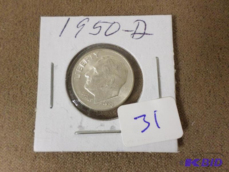 1950-D Roosevelt Dime, AU...