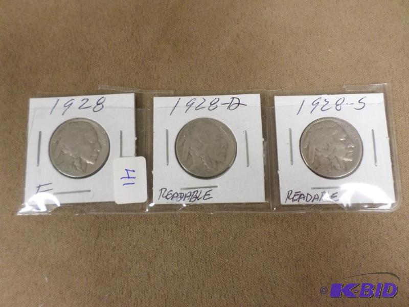 3-Set Of 1928 Buffalo Nickels...