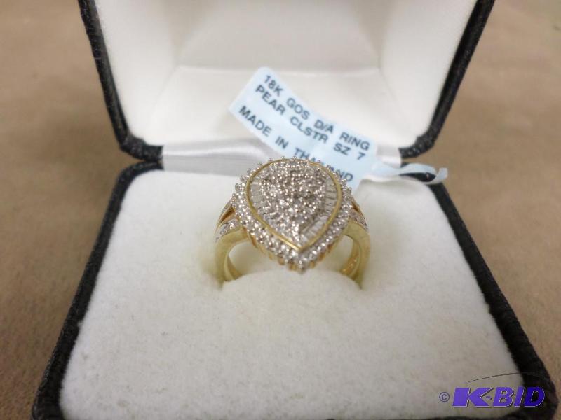 New Size-7 Diamond Pear Cluster 18kt Gold Ove...