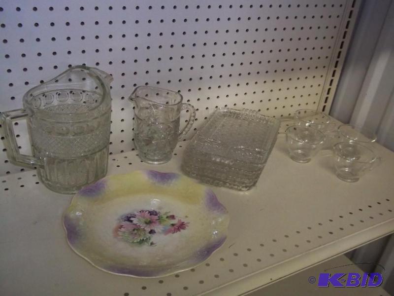 Glass serving tray and cups with glass pitche...