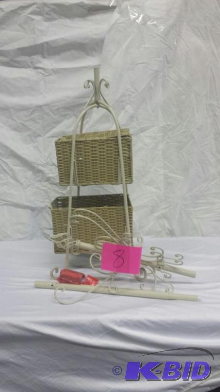 lot 8 image: Southern Enterprises Ivory Hall Tree with Rattan Storage
