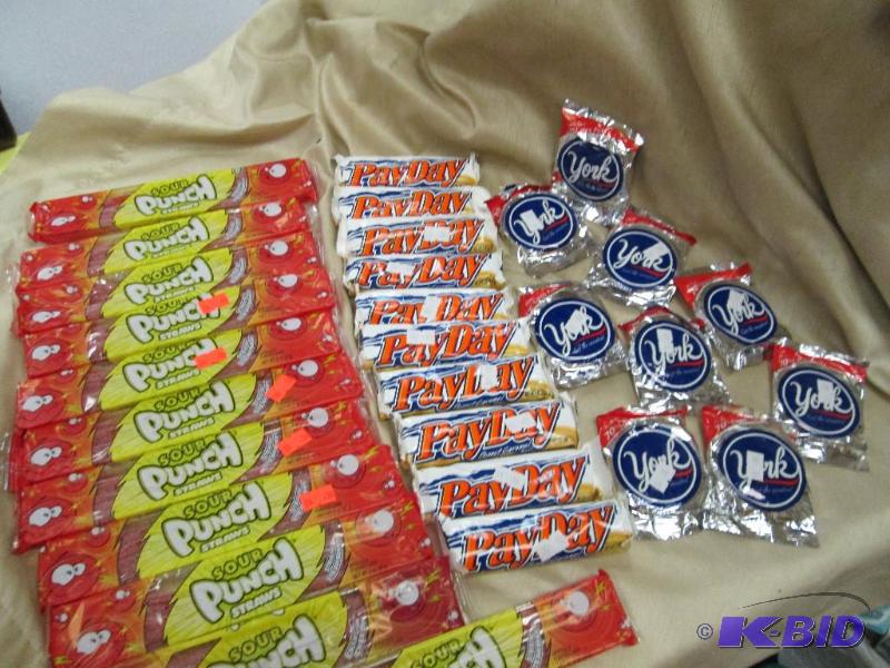 lot 43 image: Qty 30 pkg of Sour Punch Straws, Payday, and ...