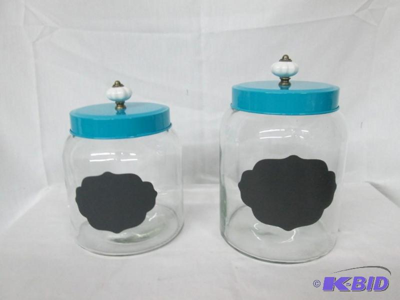 lot 33 image: American Atelier Glass Canisters - Turquoise